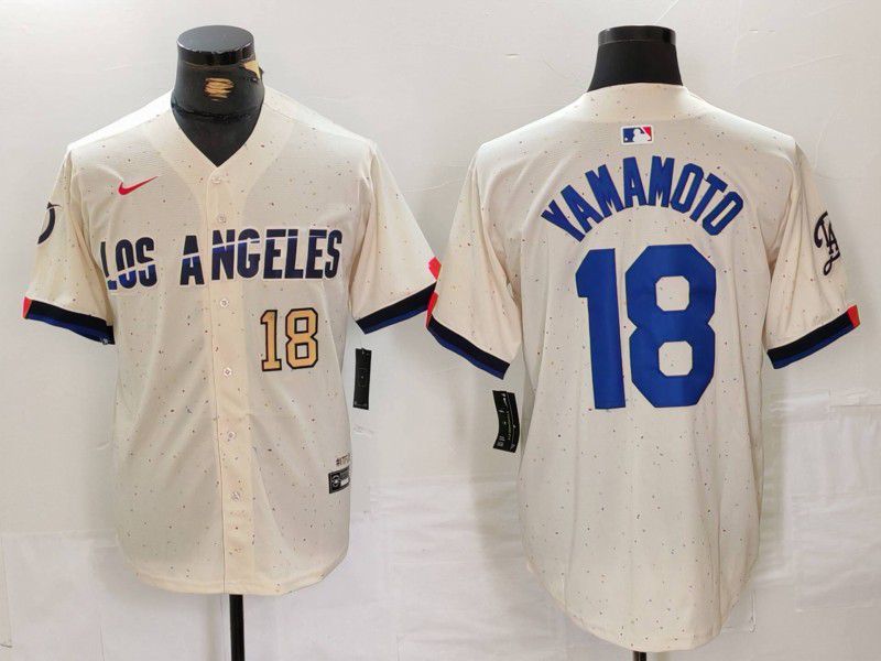 Men Los Angeles Dodgers 18 Yamamoto Cream Fashion Nike Game MLB Jersey style 31